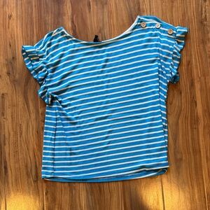 W5 brand size large ladies blue and white striped top w button embellishments